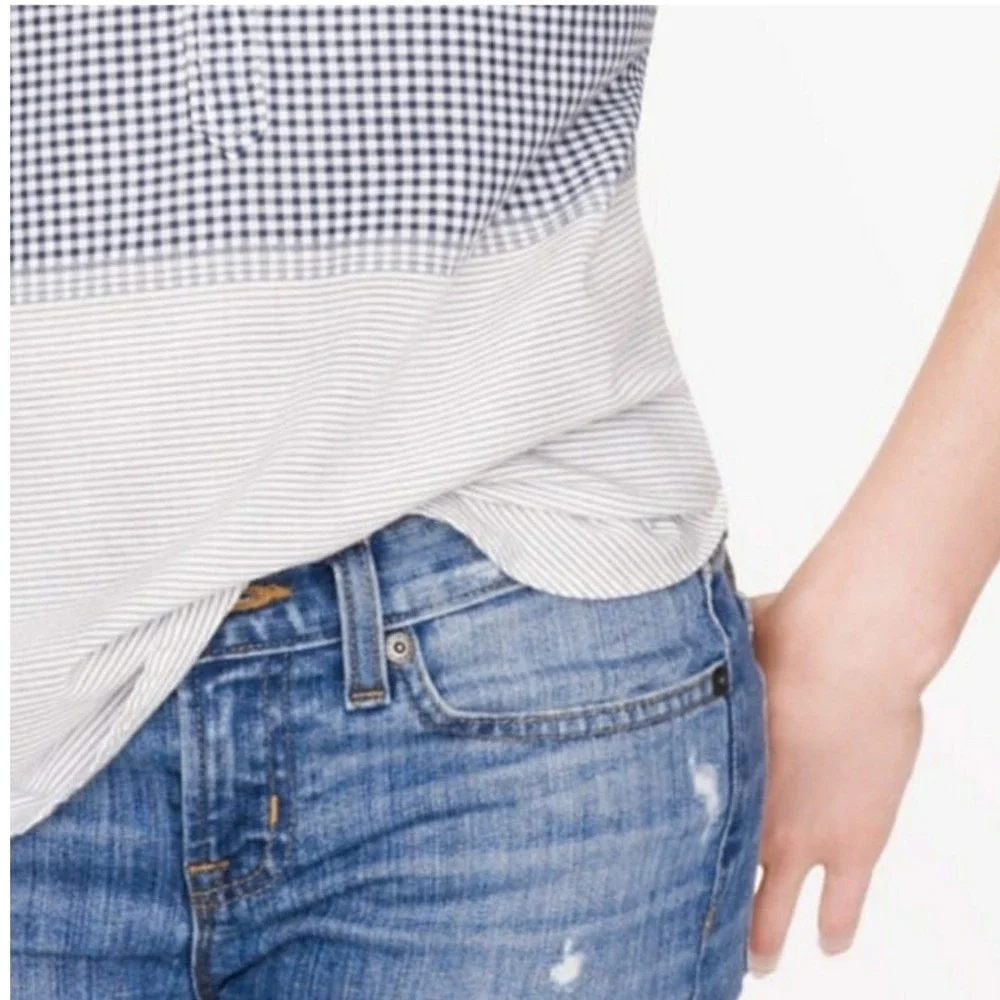 J.Crew‎ Blue White Gingham & Striped Pop Over Shirt 4